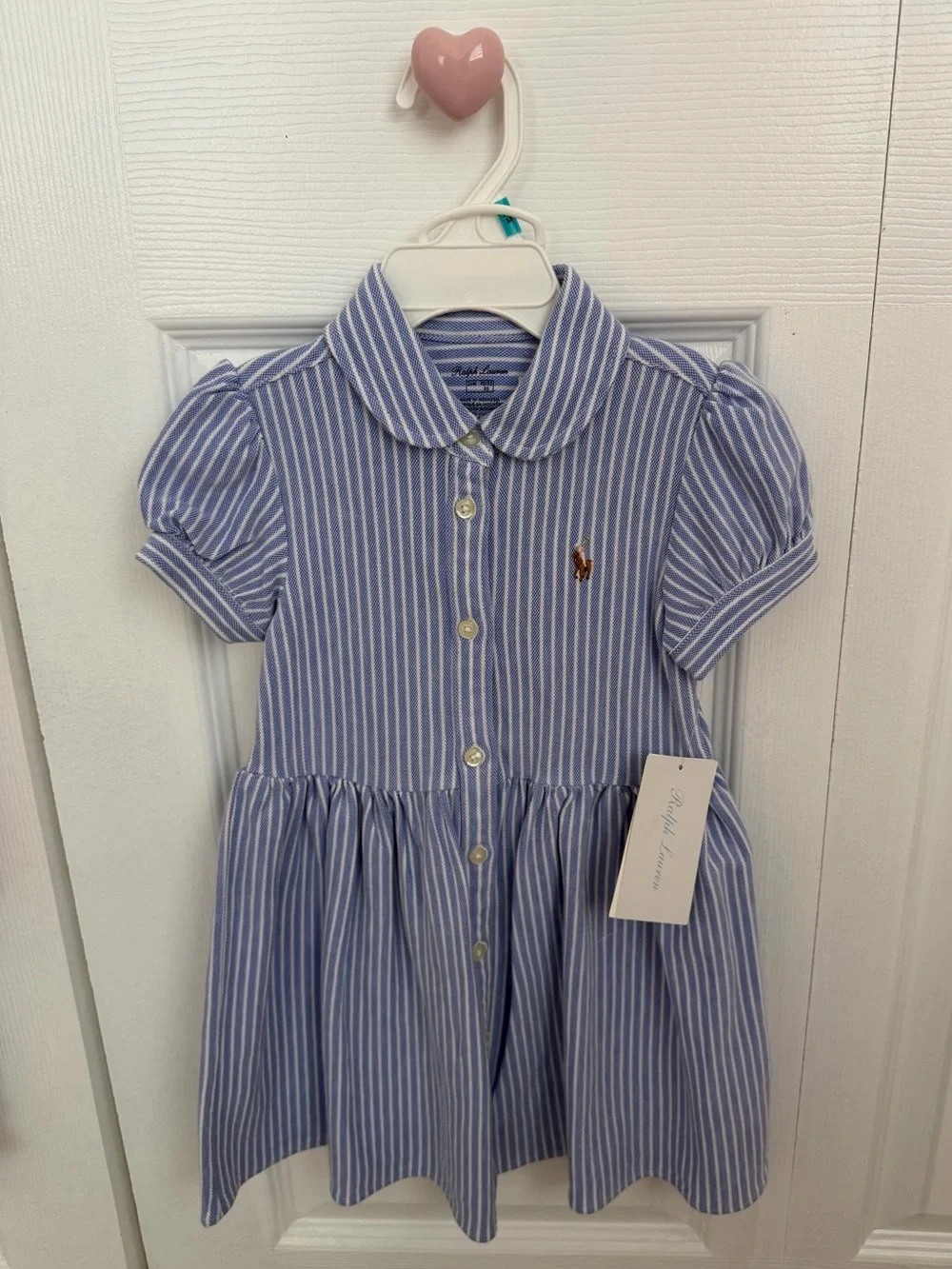 Ralph Lauren Girls' Blue & White Stripe Polo Dress